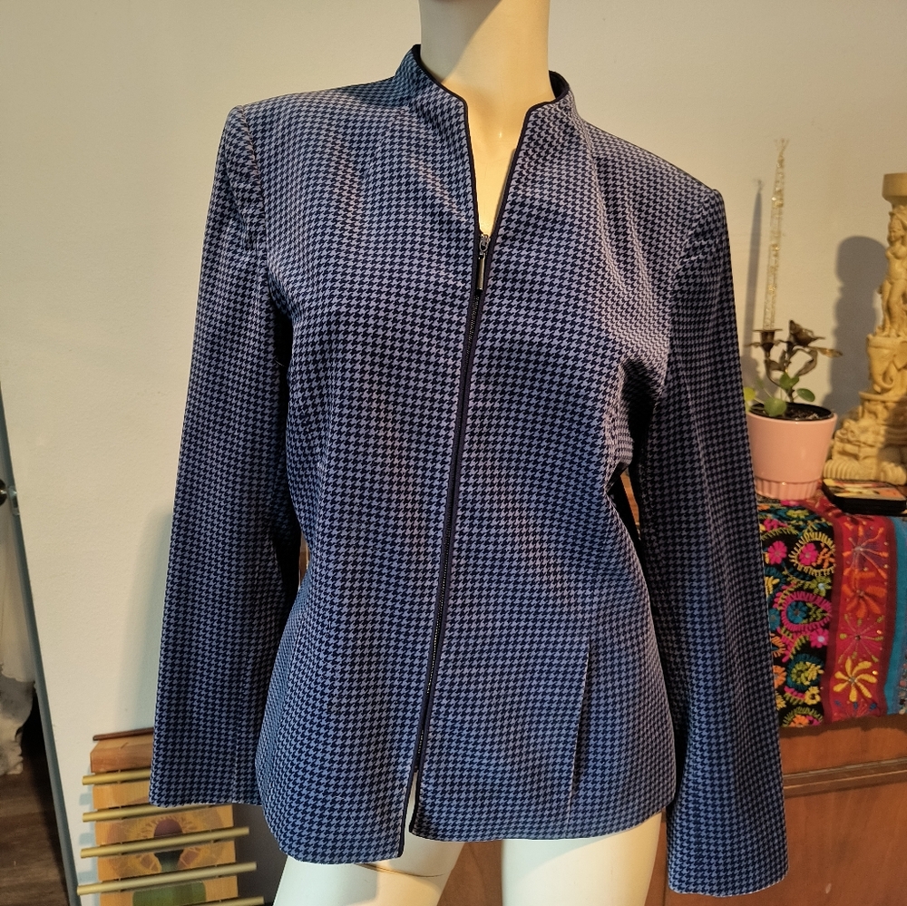 Vintage Kaspar & Company Women's Purple Blue Houndstooth Jacket Blazer
